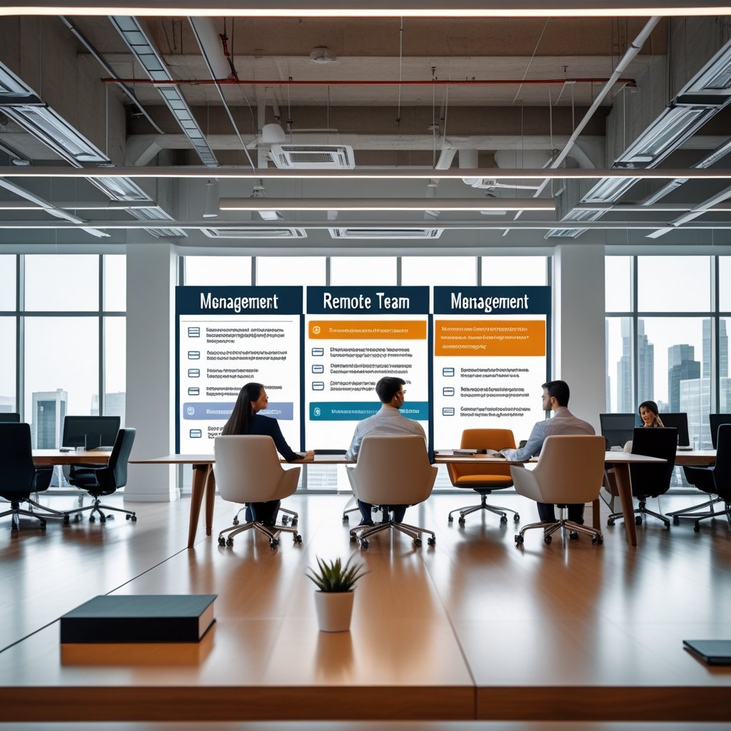 Business strategy illustration: Management remote team management in Management Blogs