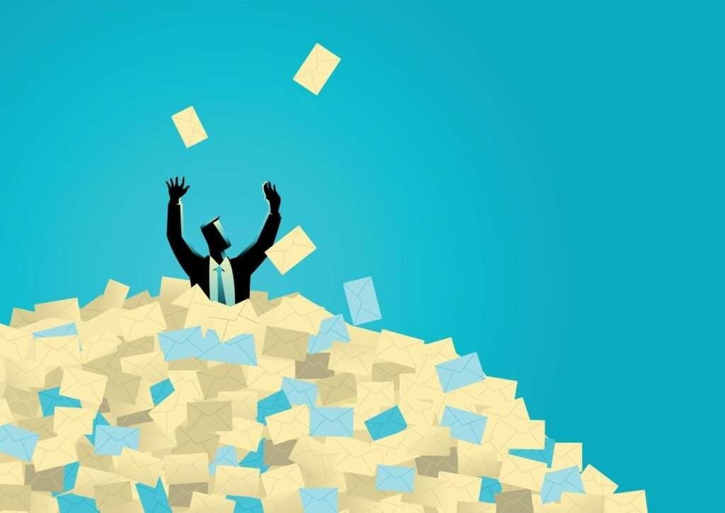 Business,Illustration,Of,Businessman,Buried,In,Letters,,Spam,,Message,,Email,