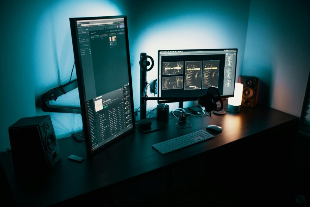 Google News - photorealistic tech office workspace professional business image
