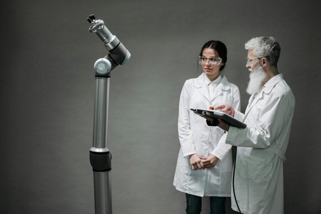 AI automation digital marketing law firms - AI robots analyzing legal professional business image