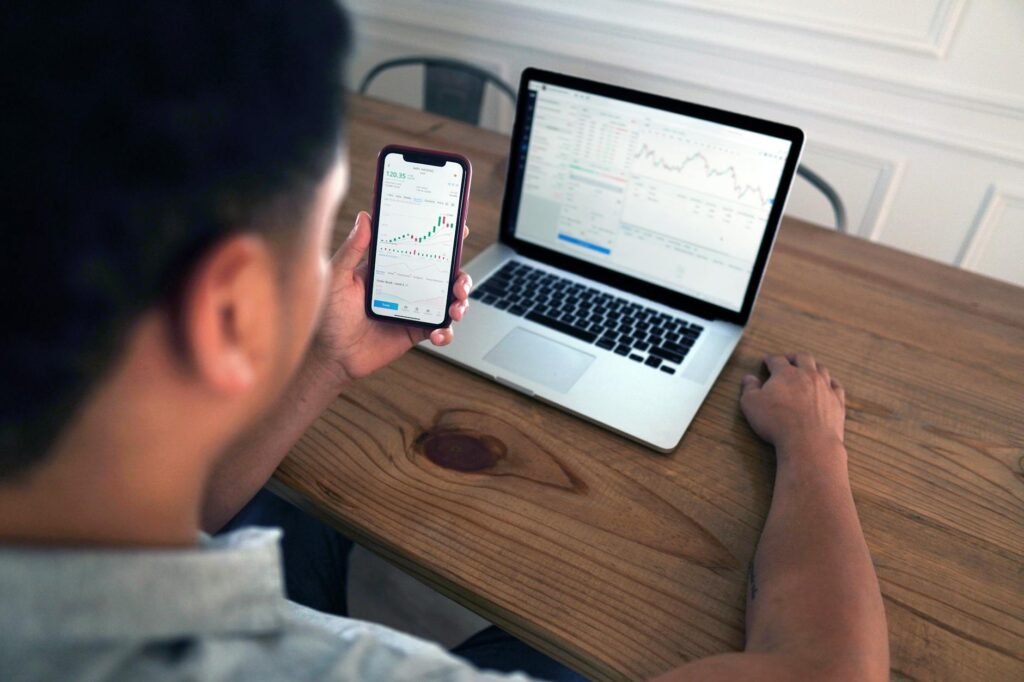 AI stock investment - AI stockbroker office technology professional business image