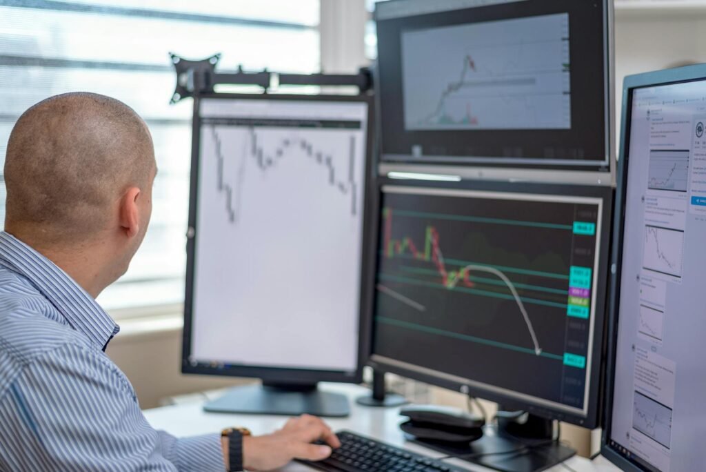 AI stocks getting cheaper - AI stock analysis workplace professional business image