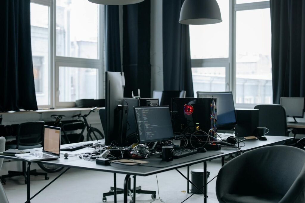 AI stocks - photorealistic AI tech office professional business image