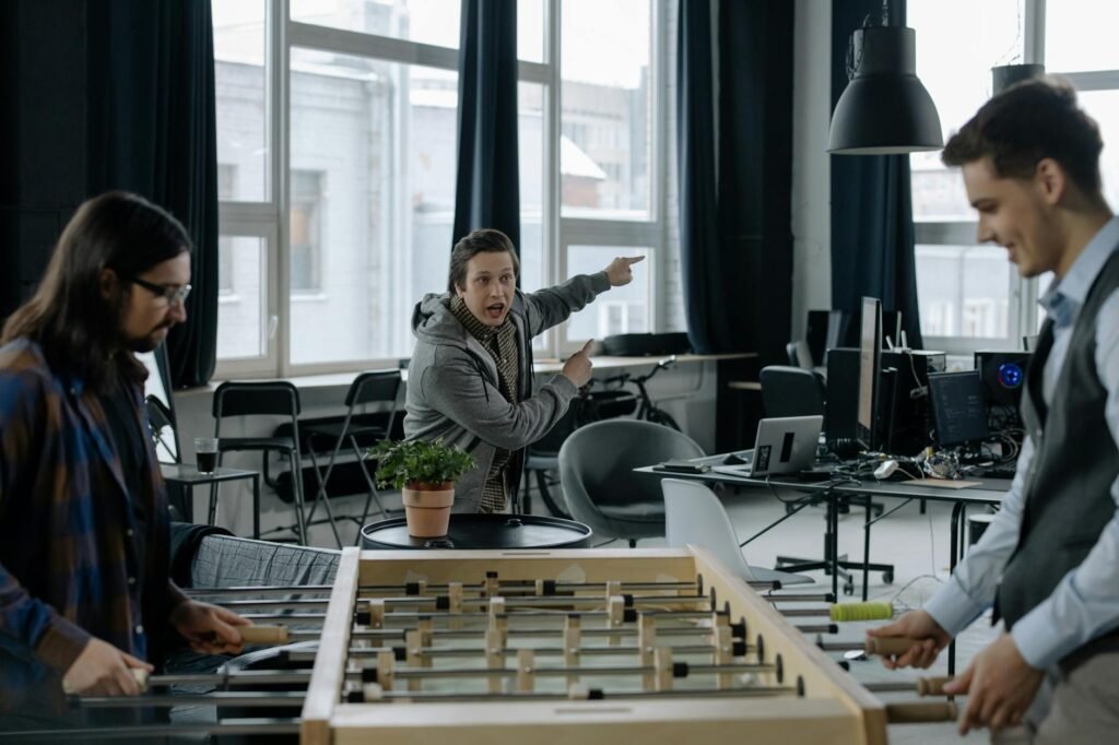 breaking norms loyalty - photorealistic office team breaking professional business image
