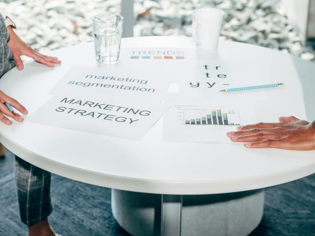 marketing types promote - photorealistic marketing strategies workspace" professional business image