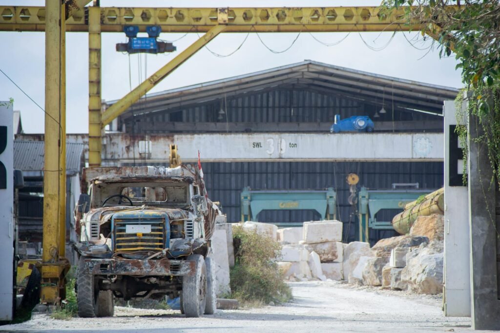 tariffs heavy equipment - heavy machinery factory decline professional business image