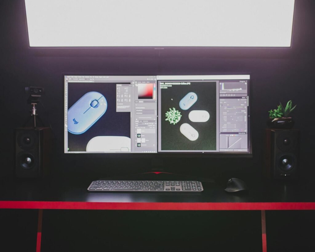tech media roundup - photorealistic tech media office professional business image