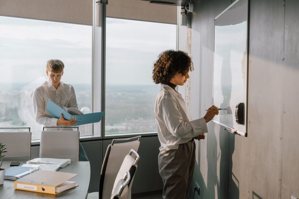 AI Investment Crowding - office workers analyzing AI professional business image