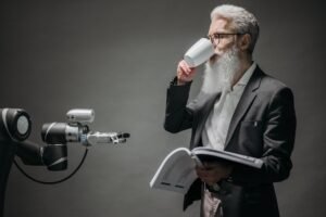 RevenueHubAI - photorealistic workspace AI automation professional business image