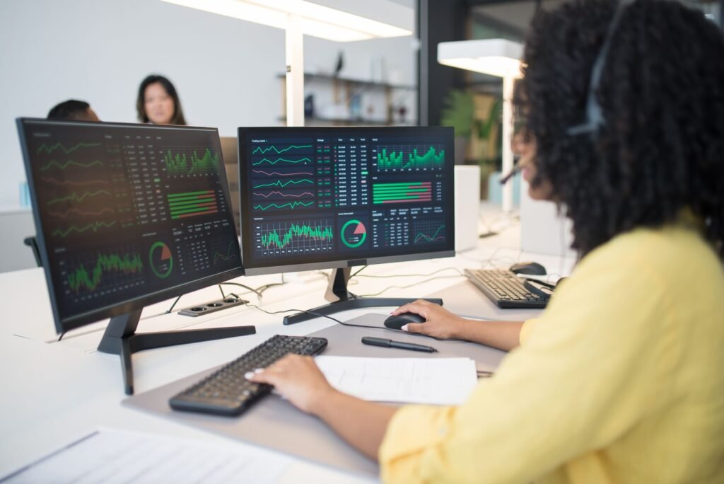 stock-analysis - workplace financial analysts tech professional business image